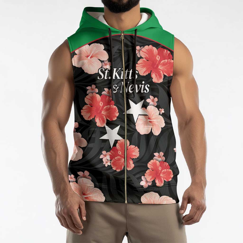 Custom Saint Kitts and Nevis Cricket Sleeveless Zip Hoodie 2025 Go Patriots Tropical Style - Wonder Print Shop