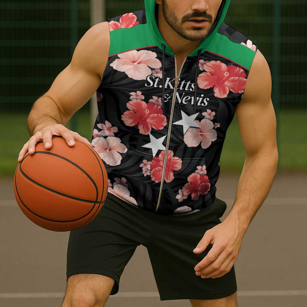 Custom Saint Kitts and Nevis Cricket Sleeveless Zip Hoodie 2025 Go Patriots Tropical Style - Wonder Print Shop