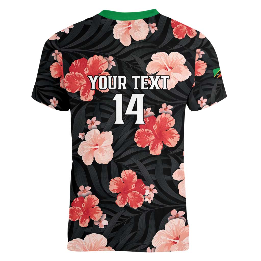 Custom Saint Kitts and Nevis Cricket Women V-Neck T-Shirt 2025 Go Patriots Tropical Style - Wonder Print Shop