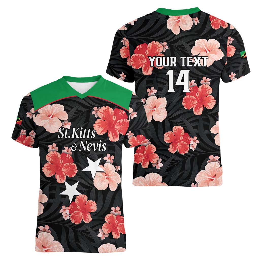 Custom Saint Kitts and Nevis Cricket Women V-Neck T-Shirt 2025 Go Patriots Tropical Style - Wonder Print Shop