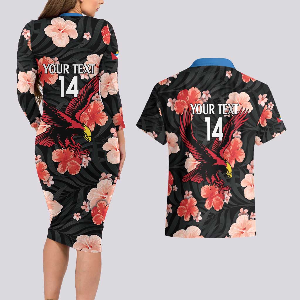 Custom Antigua and Barbuda Cricket Couples Matching Long Sleeve Bodycon Dress and Hawaiian Shirt 2025 Go Falcons Tropical Style - Wonder Print Shop