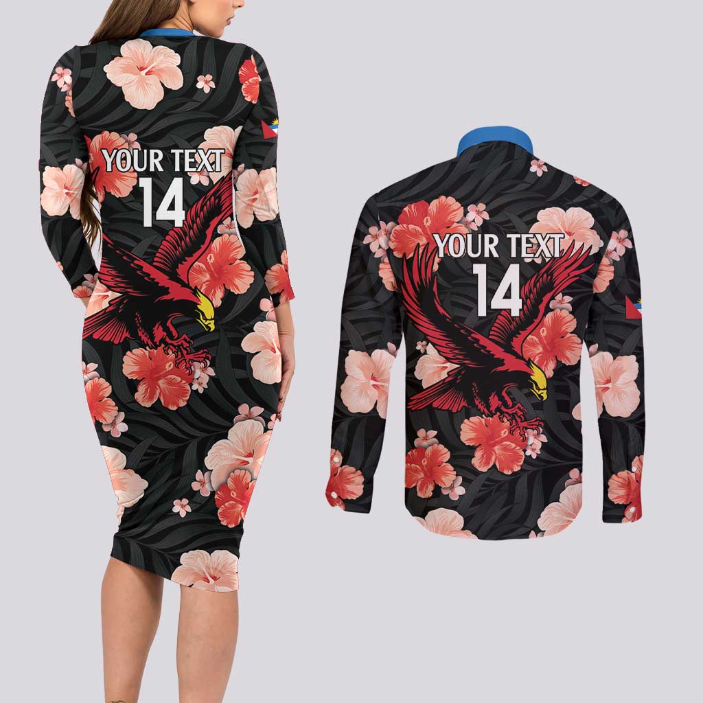 Custom Antigua and Barbuda Cricket Couples Matching Long Sleeve Bodycon Dress and Long Sleeve Button Shirt 2025 Go Falcons Tropical Style - Wonder Print Shop