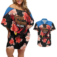 Custom Antigua and Barbuda Cricket Couples Matching Off Shoulder Short Dress and Hawaiian Shirt 2025 Go Falcons Tropical Style - Wonder Print Shop
