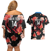 Custom Antigua and Barbuda Cricket Couples Matching Off Shoulder Short Dress and Hawaiian Shirt 2025 Go Falcons Tropical Style - Wonder Print Shop