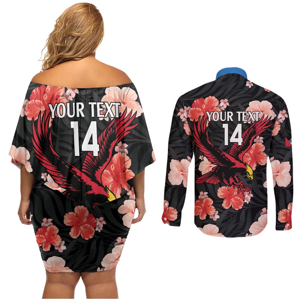 Custom Antigua and Barbuda Cricket Couples Matching Off Shoulder Short Dress and Long Sleeve Button Shirt 2025 Go Falcons Tropical Style - Wonder Print Shop