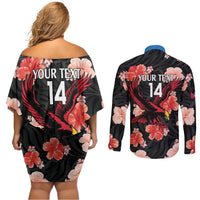 Custom Antigua and Barbuda Cricket Couples Matching Off Shoulder Short Dress and Long Sleeve Button Shirt 2025 Go Falcons Tropical Style - Wonder Print Shop