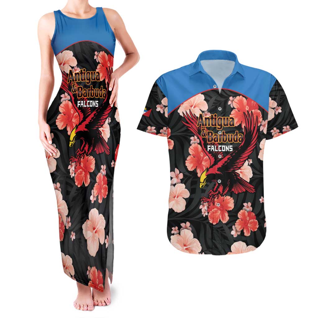 Custom Antigua and Barbuda Cricket Couples Matching Tank Maxi Dress and Hawaiian Shirt 2025 Go Falcons Tropical Style - Wonder Print Shop