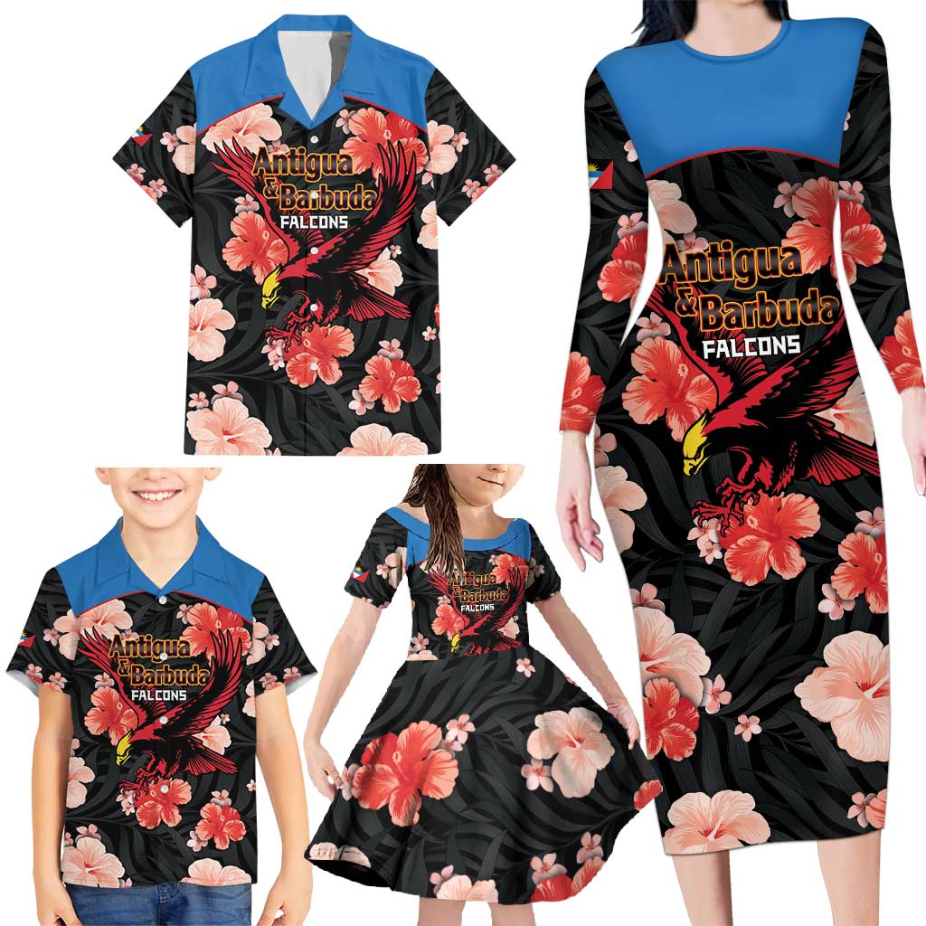 Custom Antigua and Barbuda Cricket Family Matching Long Sleeve Bodycon Dress and Hawaiian Shirt 2025 Go Falcons Tropical Style - Wonder Print Shop
