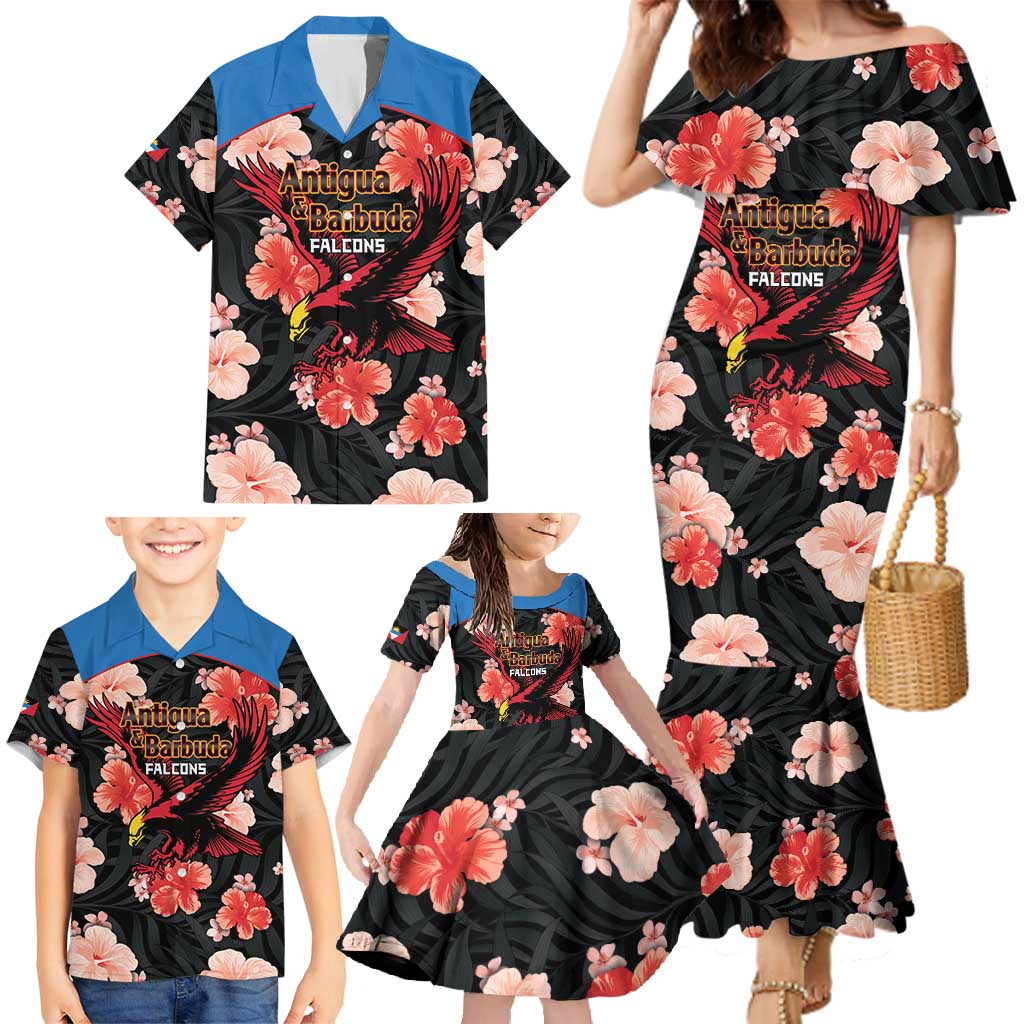 Custom Antigua and Barbuda Cricket Family Matching Mermaid Dress and Hawaiian Shirt 2025 Go Falcons Tropical Style - Wonder Print Shop