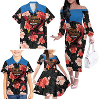 Custom Antigua and Barbuda Cricket Family Matching Off The Shoulder Long Sleeve Dress and Hawaiian Shirt 2025 Go Falcons Tropical Style - Wonder Print Shop