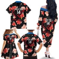 Custom Antigua and Barbuda Cricket Family Matching Off The Shoulder Long Sleeve Dress and Hawaiian Shirt 2025 Go Falcons Tropical Style - Wonder Print Shop