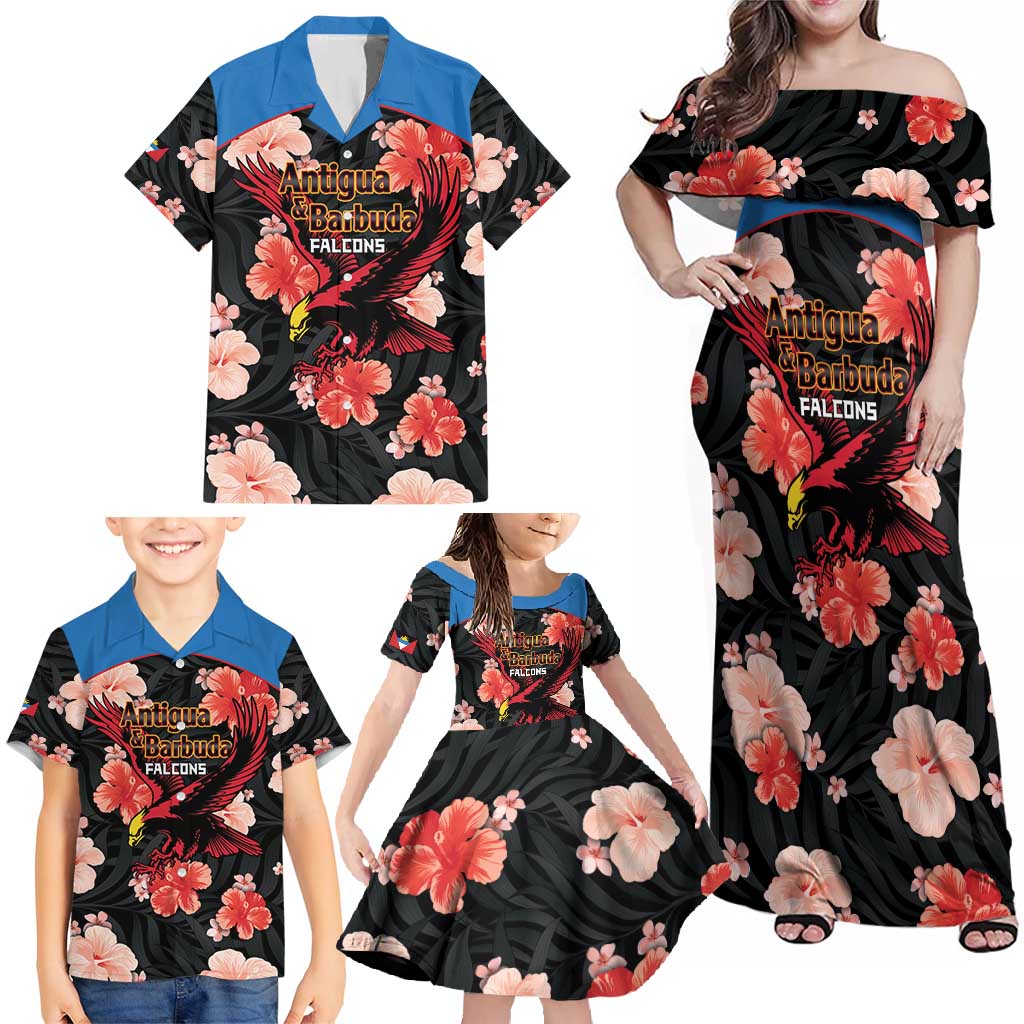 Custom Antigua and Barbuda Cricket Family Matching Off Shoulder Maxi Dress and Hawaiian Shirt 2025 Go Falcons Tropical Style - Wonder Print Shop