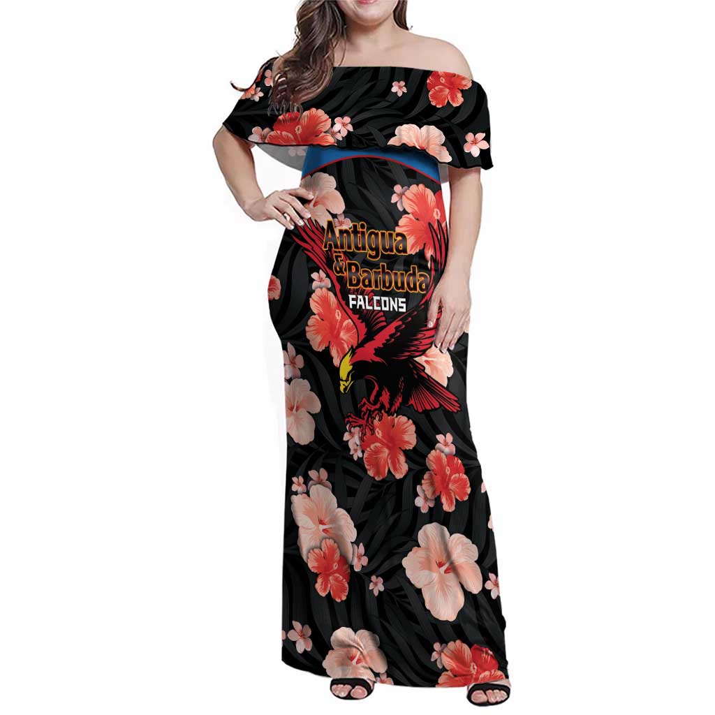 Custom Antigua and Barbuda Cricket Family Matching Off Shoulder Maxi Dress and Hawaiian Shirt 2025 Go Falcons Tropical Style - Wonder Print Shop
