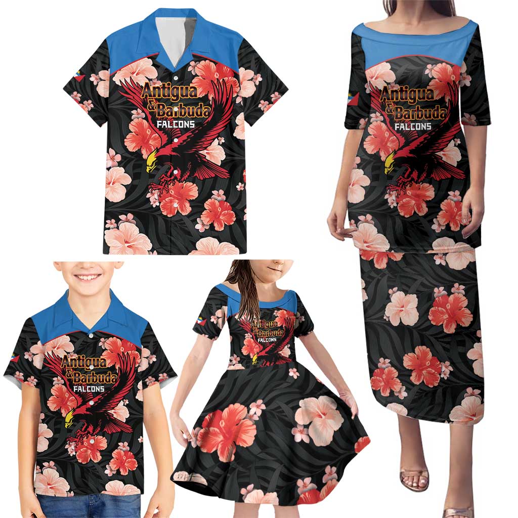 Custom Antigua and Barbuda Cricket Family Matching Puletasi and Hawaiian Shirt 2025 Go Falcons Tropical Style - Wonder Print Shop