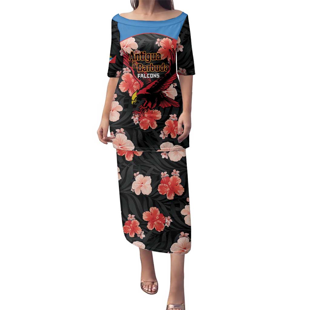 Custom Antigua and Barbuda Cricket Family Matching Puletasi and Hawaiian Shirt 2025 Go Falcons Tropical Style - Wonder Print Shop