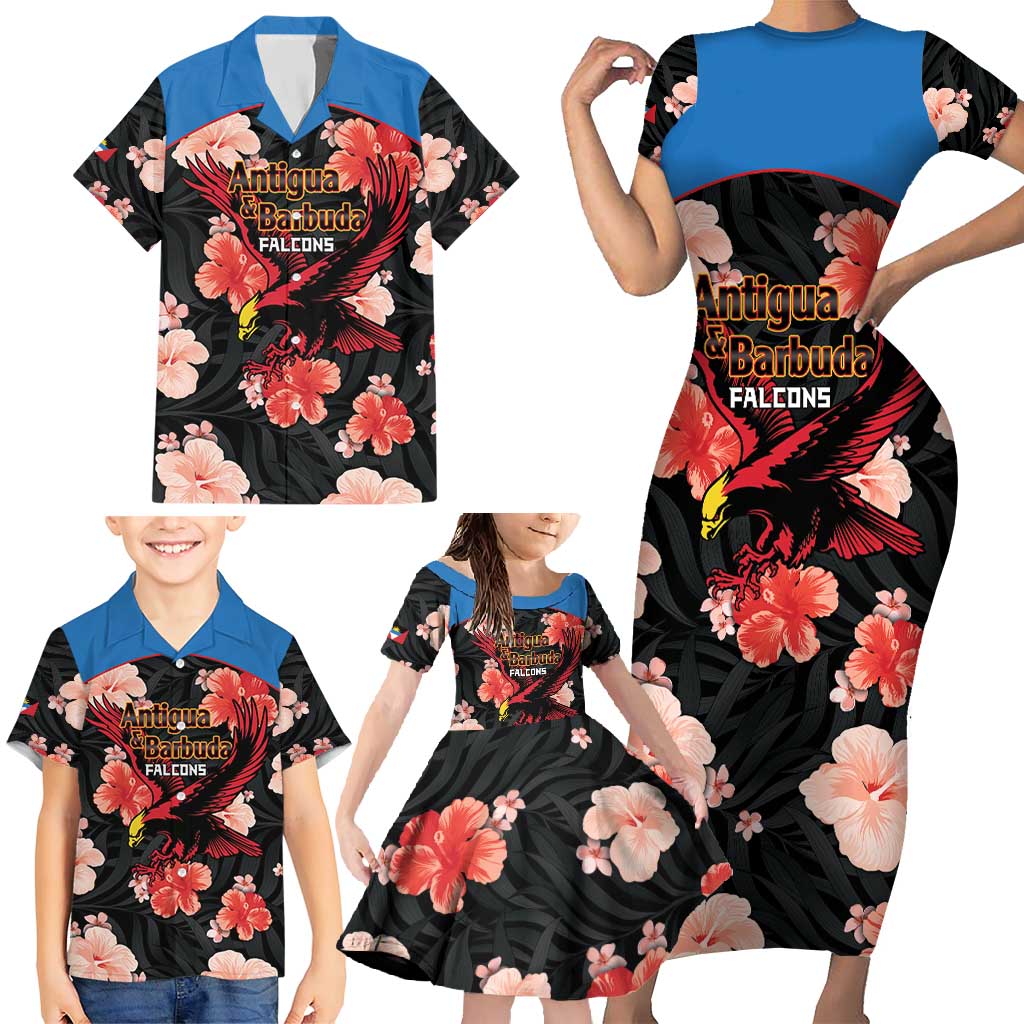 Custom Antigua and Barbuda Cricket Family Matching Short Sleeve Bodycon Dress and Hawaiian Shirt 2025 Go Falcons Tropical Style - Wonder Print Shop