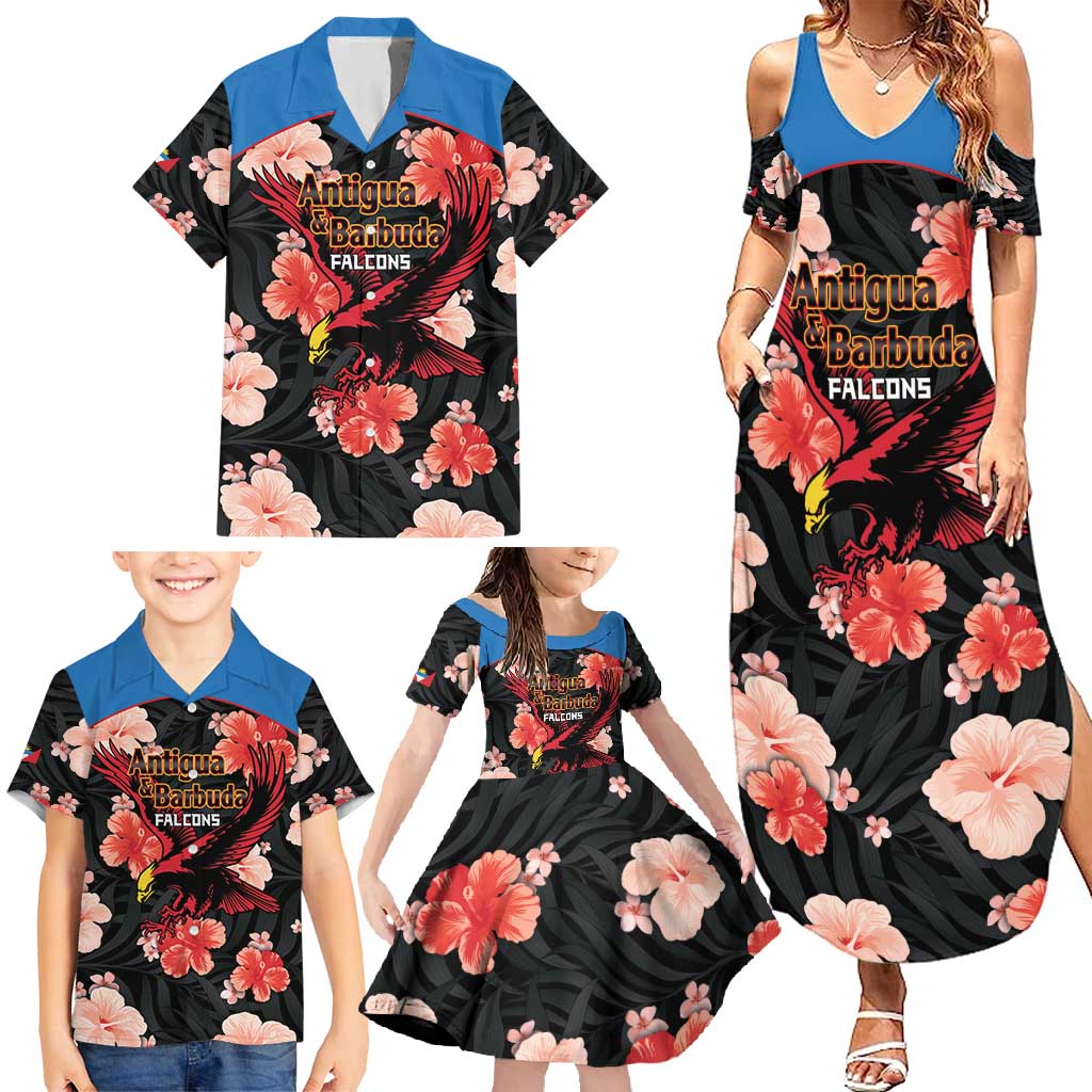 Custom Antigua and Barbuda Cricket Family Matching Summer Maxi Dress and Hawaiian Shirt 2025 Go Falcons Tropical Style - Wonder Print Shop