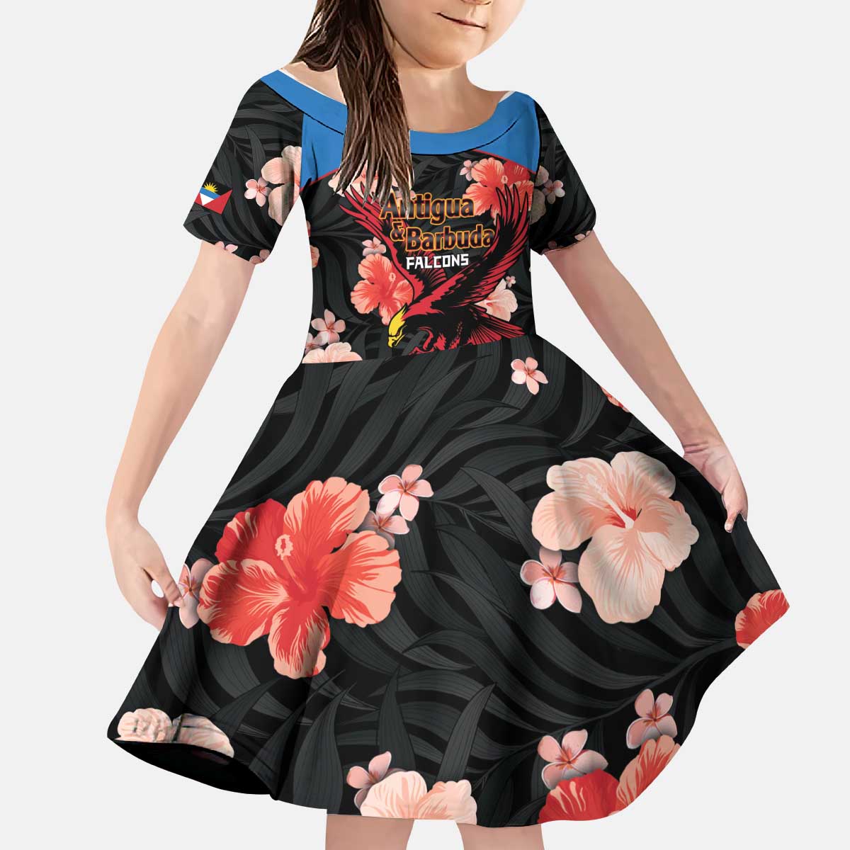 Custom Antigua and Barbuda Cricket Kid Short Sleeve Dress 2025 Go Falcons Tropical Style - Wonder Print Shop