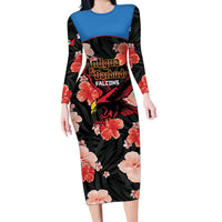 Custom Antigua and Barbuda Cricket Long Sleeve Bodycon Dress 2025 Go Falcons Tropical Style - Wonder Print Shop
