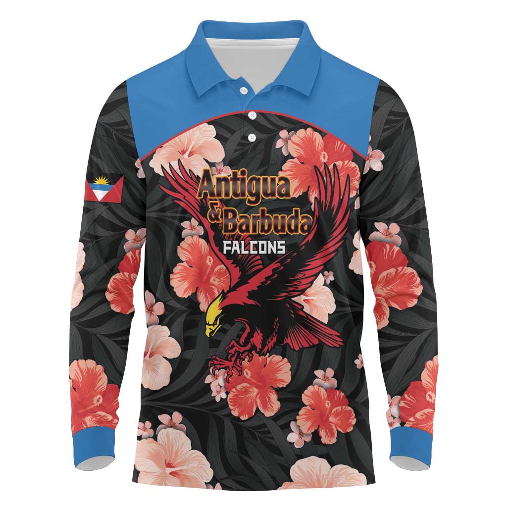 Custom Antigua and Barbuda Cricket Long Sleeve Polo Shirt 2025 Go Falcons Tropical Style - Wonder Print Shop
