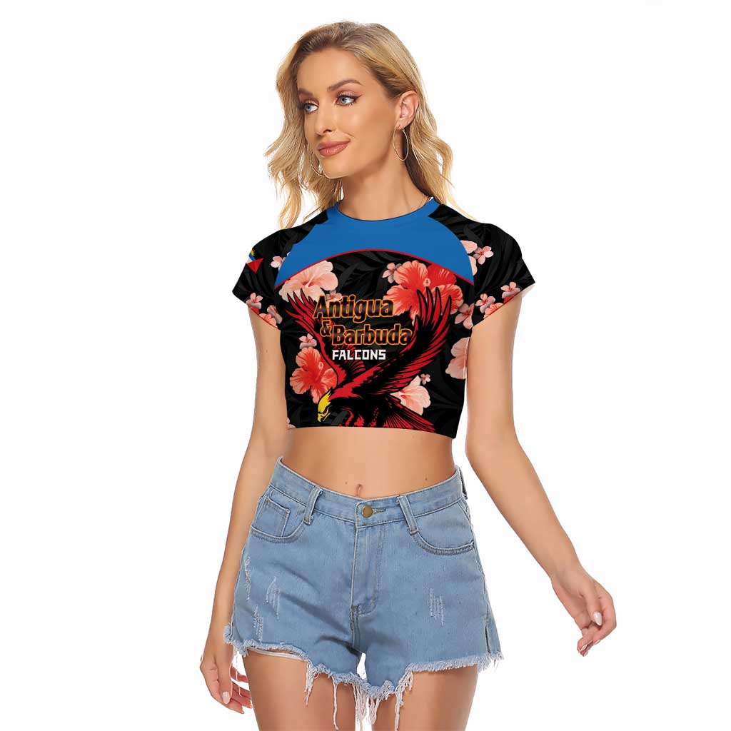 Custom Antigua and Barbuda Cricket Raglan Cropped T Shirt 2025 Go Falcons Tropical Style - Wonder Print Shop