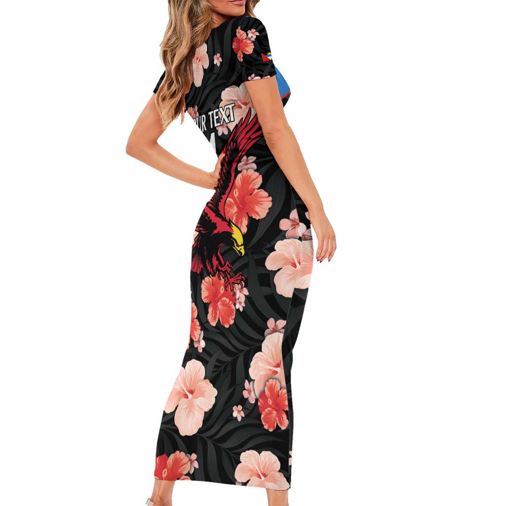 Custom Antigua and Barbuda Cricket Short Sleeve Bodycon Dress 2025 Go Falcons Tropical Style - Wonder Print Shop