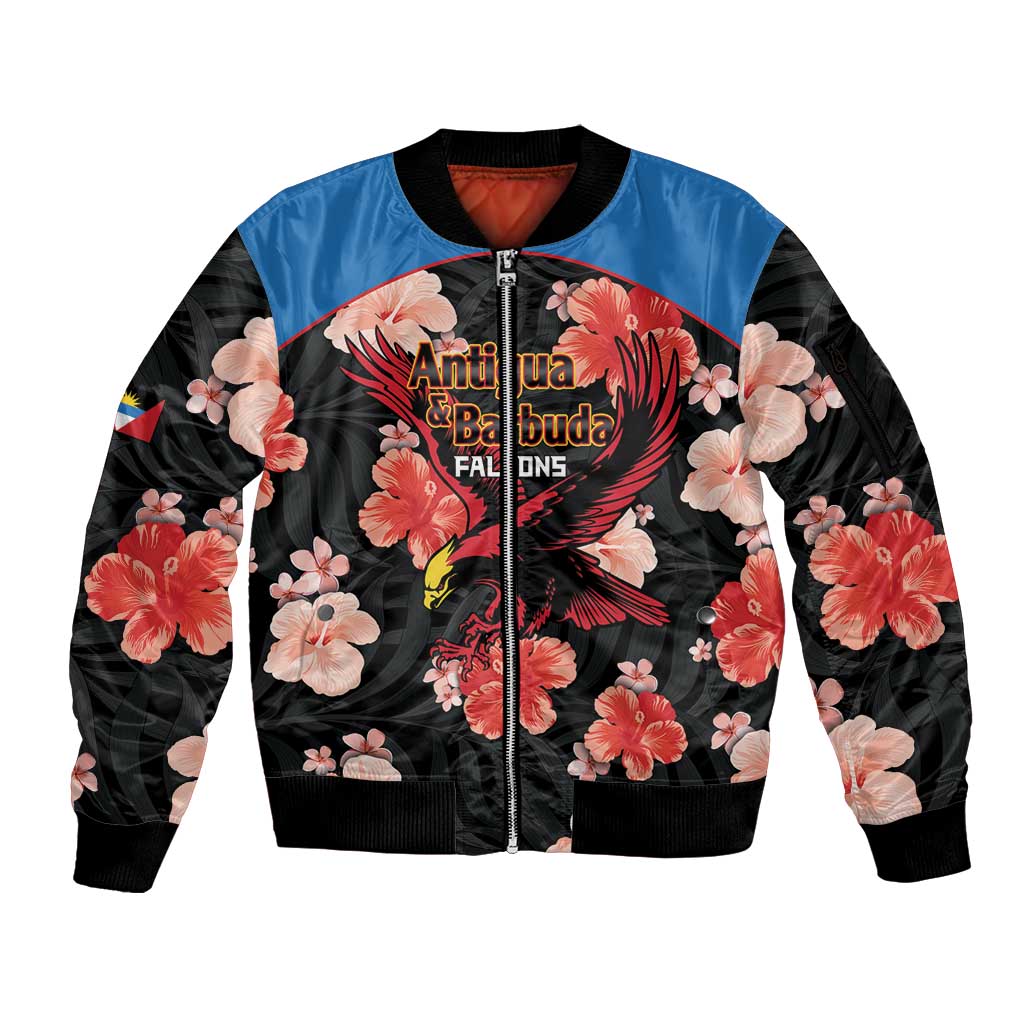 Custom Antigua and Barbuda Cricket Sleeve Zip Bomber Jacket 2025 Go Falcons Tropical Style - Wonder Print Shop