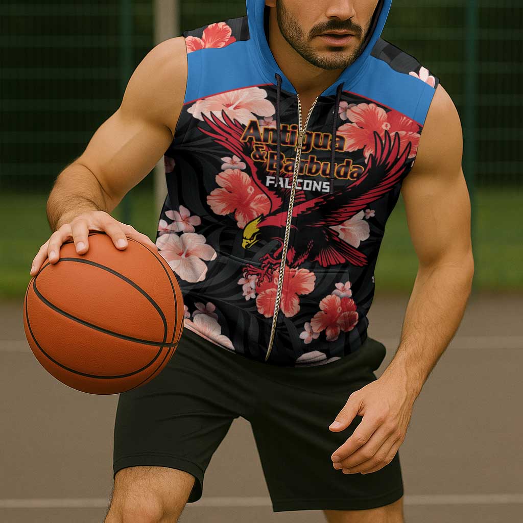 Custom Antigua and Barbuda Cricket Sleeveless Zip Hoodie 2025 Go Falcons Tropical Style - Wonder Print Shop