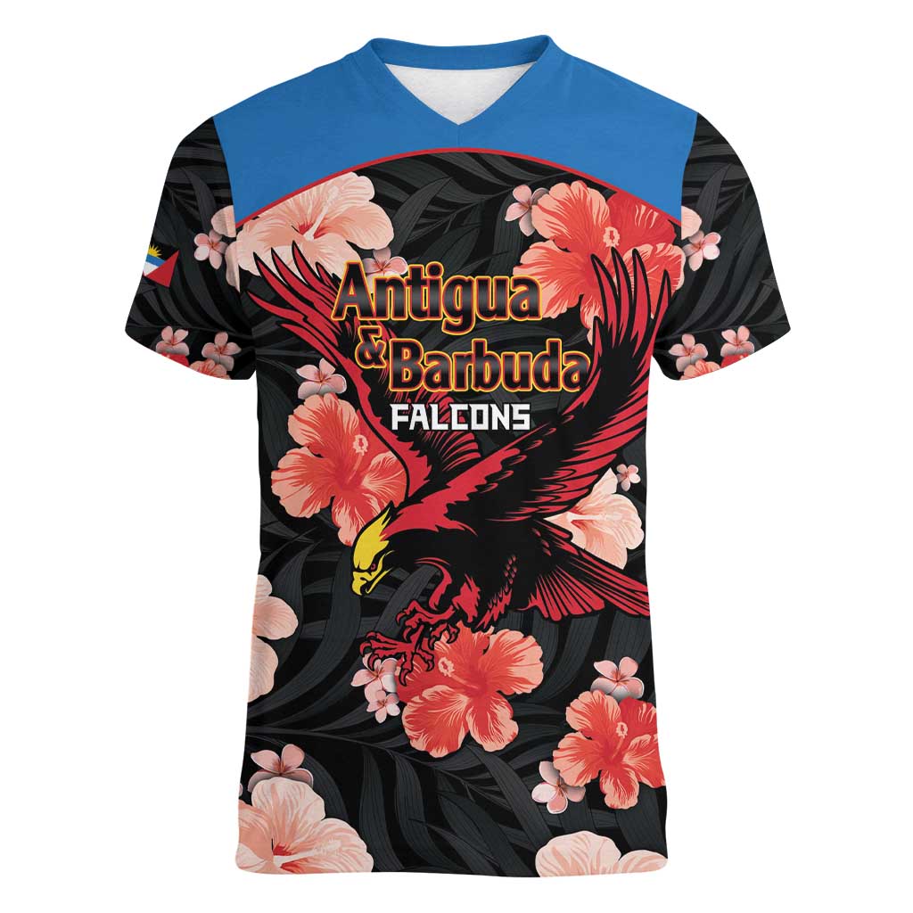 Custom Antigua and Barbuda Cricket Women V-Neck T-Shirt 2025 Go Falcons Tropical Style - Wonder Print Shop