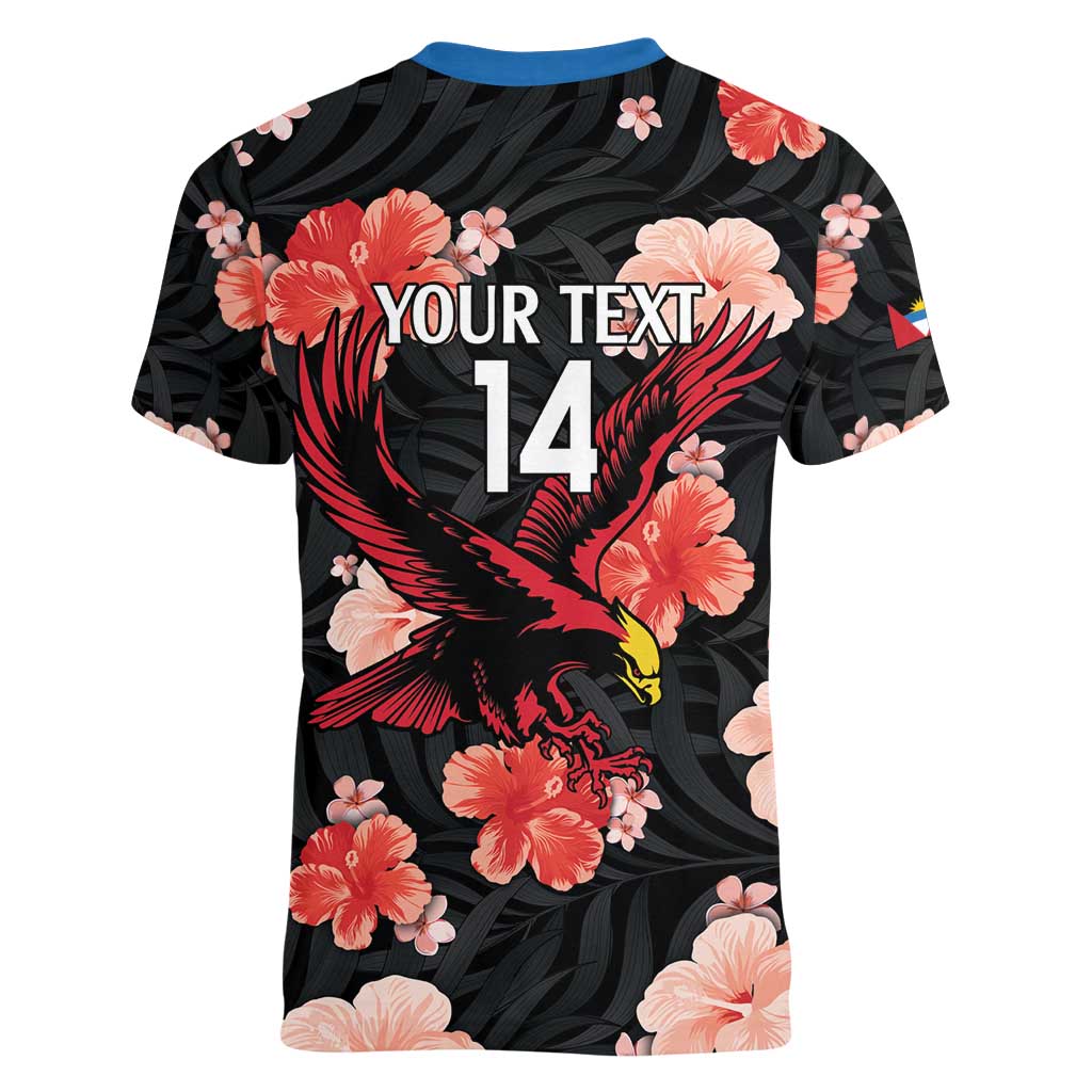 Custom Antigua and Barbuda Cricket Women V-Neck T-Shirt 2025 Go Falcons Tropical Style - Wonder Print Shop