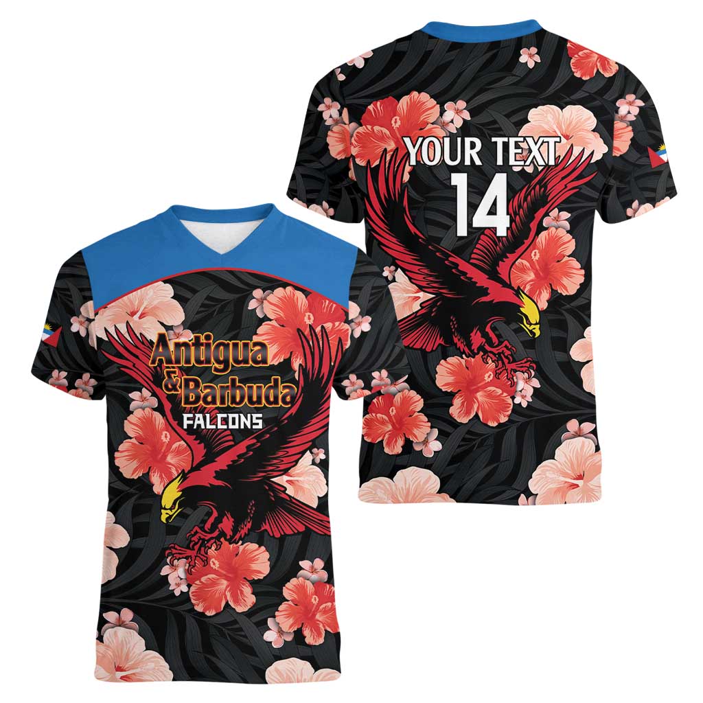 Custom Antigua and Barbuda Cricket Women V-Neck T-Shirt 2025 Go Falcons Tropical Style - Wonder Print Shop