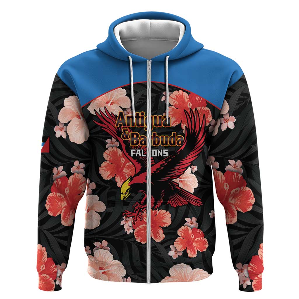 Custom Antigua and Barbuda Cricket Zip Hoodie 2025 Go Falcons Tropical Style - Wonder Print Shop