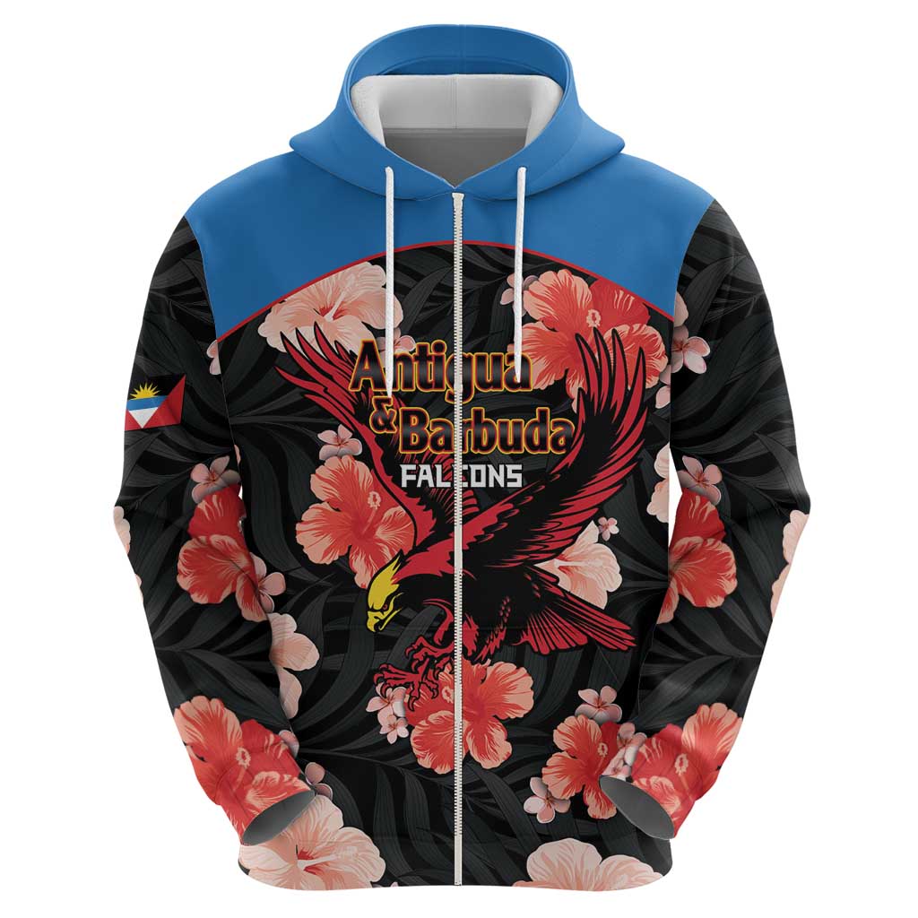 Custom Antigua and Barbuda Cricket Zip Hoodie 2025 Go Falcons Tropical Style - Wonder Print Shop