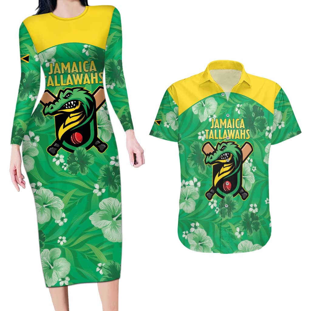 Custom Jamaica Cricket Couples Matching Long Sleeve Bodycon Dress and Hawaiian Shirt Fi Wi Tallawahs Tropical Style - Wonder Print Shop