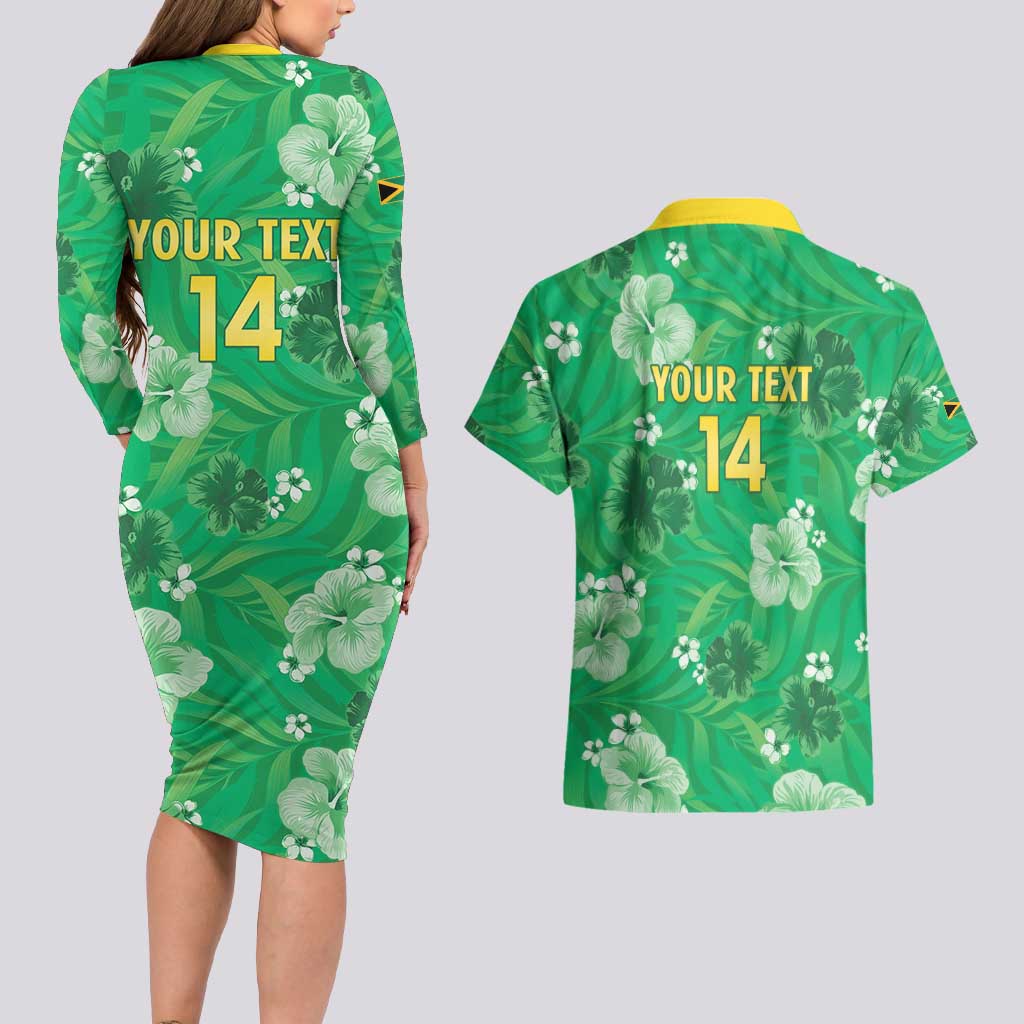 Custom Jamaica Cricket Couples Matching Long Sleeve Bodycon Dress and Hawaiian Shirt Fi Wi Tallawahs Tropical Style - Wonder Print Shop