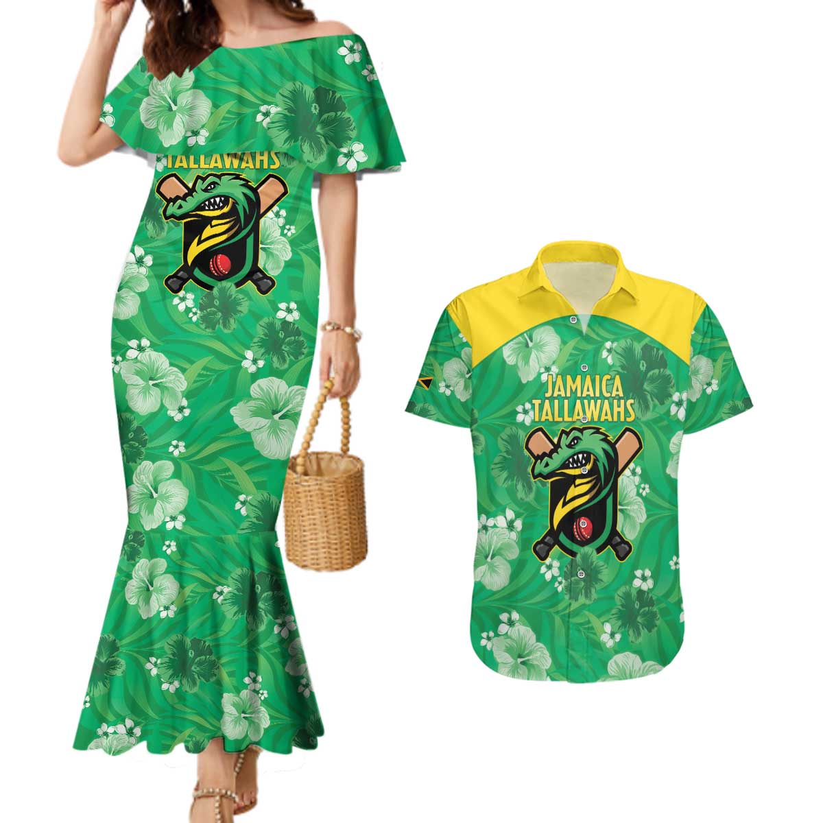 Custom Jamaica Cricket Couples Matching Mermaid Dress and Hawaiian Shirt Fi Wi Tallawahs Tropical Style - Wonder Print Shop