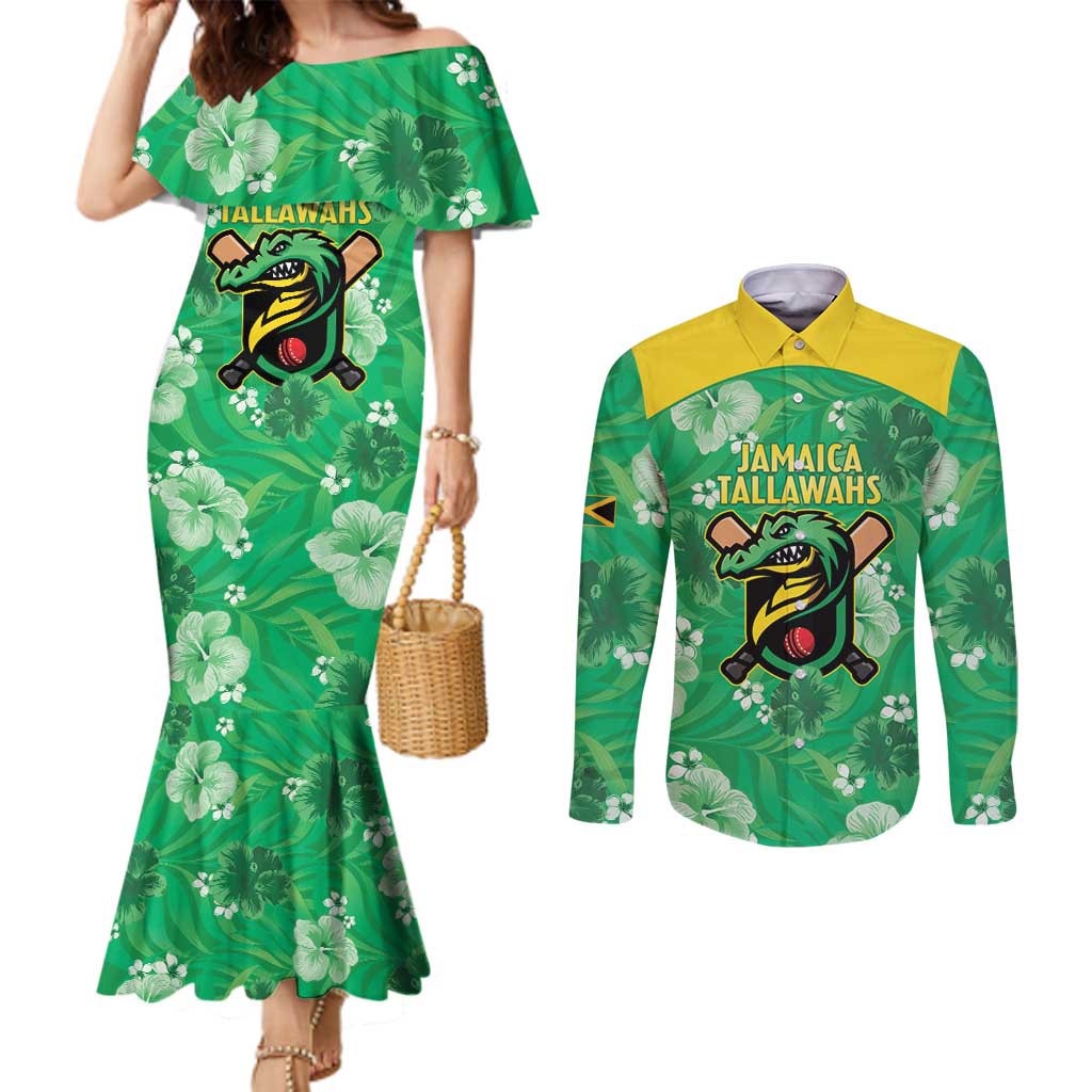 Custom Jamaica Cricket Couples Matching Mermaid Dress and Long Sleeve Button Shirt Fi Wi Tallawahs Tropical Style - Wonder Print Shop