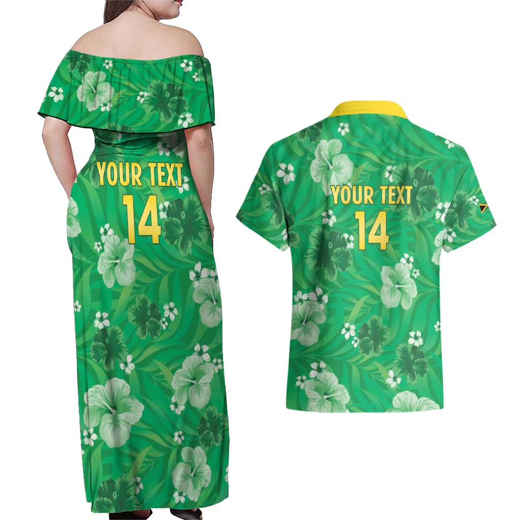 Custom Jamaica Cricket Couples Matching Off Shoulder Maxi Dress and Hawaiian Shirt Fi Wi Tallawahs Tropical Style - Wonder Print Shop