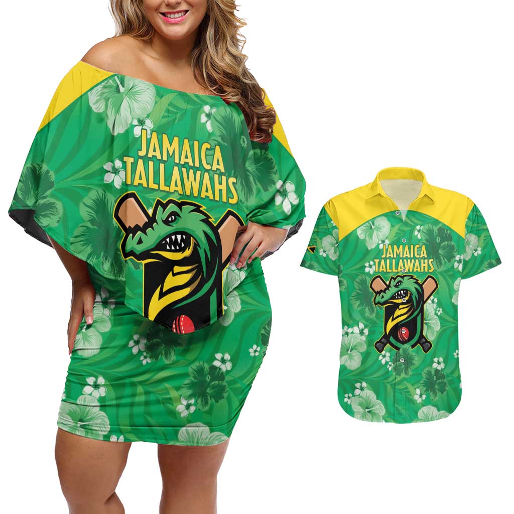 Custom Jamaica Cricket Couples Matching Off Shoulder Short Dress and Hawaiian Shirt Fi Wi Tallawahs Tropical Style - Wonder Print Shop