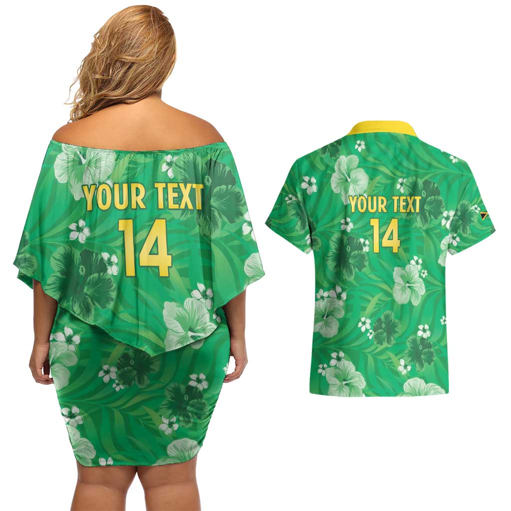 Custom Jamaica Cricket Couples Matching Off Shoulder Short Dress and Hawaiian Shirt Fi Wi Tallawahs Tropical Style - Wonder Print Shop