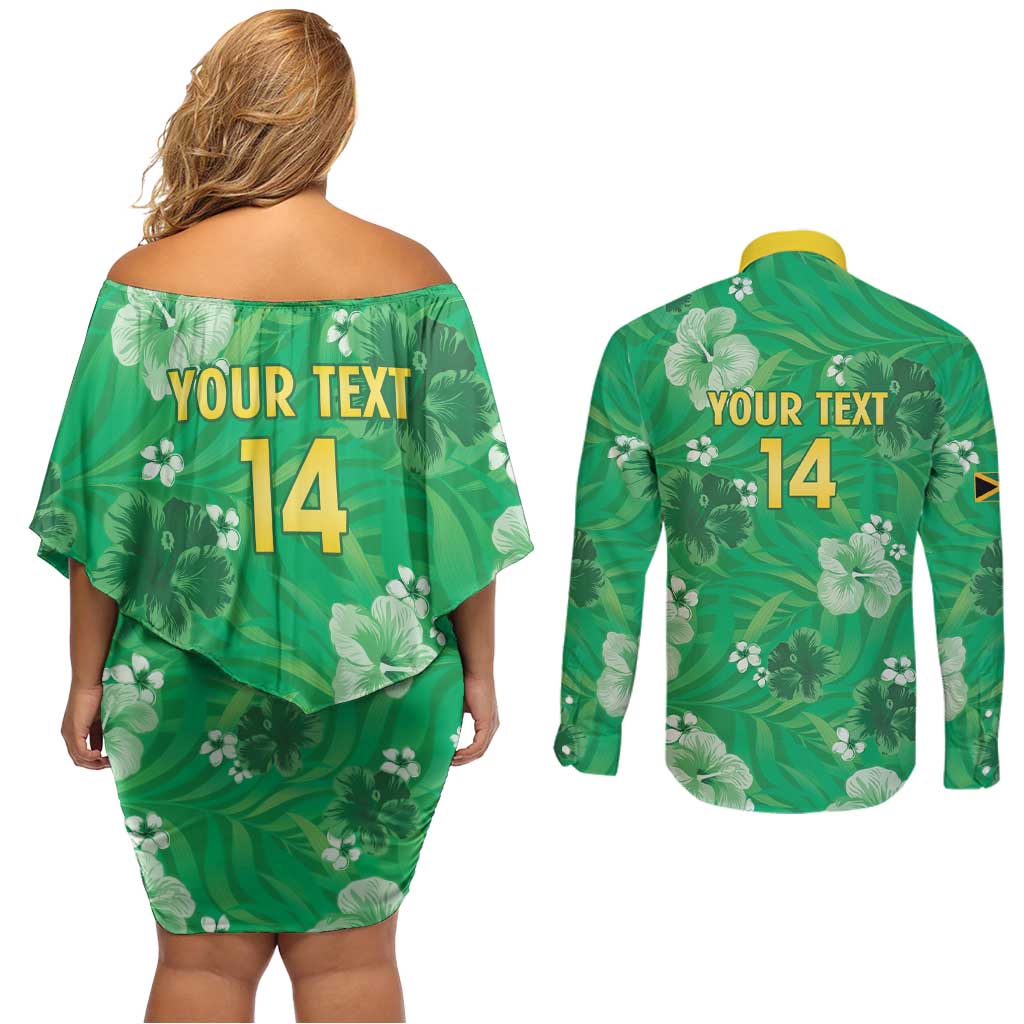 Custom Jamaica Cricket Couples Matching Off Shoulder Short Dress and Long Sleeve Button Shirt Fi Wi Tallawahs Tropical Style - Wonder Print Shop