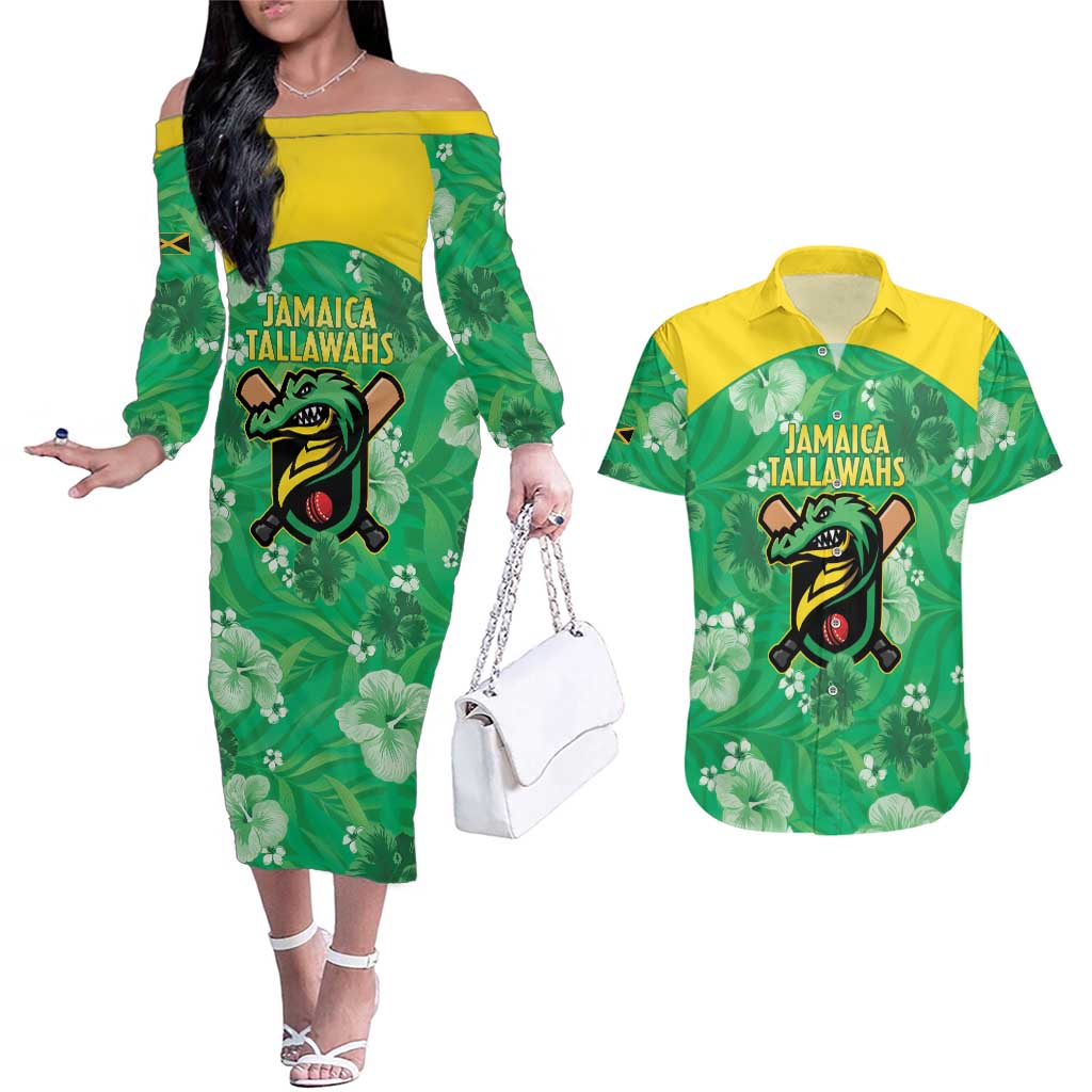 Custom Jamaica Cricket Couples Matching Off The Shoulder Long Sleeve Dress and Hawaiian Shirt Fi Wi Tallawahs Tropical Style - Wonder Print Shop