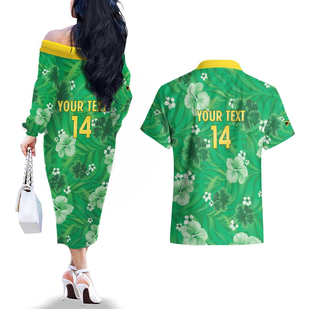 Custom Jamaica Cricket Couples Matching Off The Shoulder Long Sleeve Dress and Hawaiian Shirt Fi Wi Tallawahs Tropical Style - Wonder Print Shop