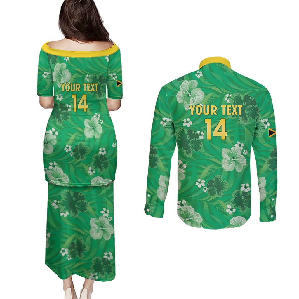 Custom Jamaica Cricket Couples Matching Puletasi and Long Sleeve Button Shirt Fi Wi Tallawahs Tropical Style - Wonder Print Shop