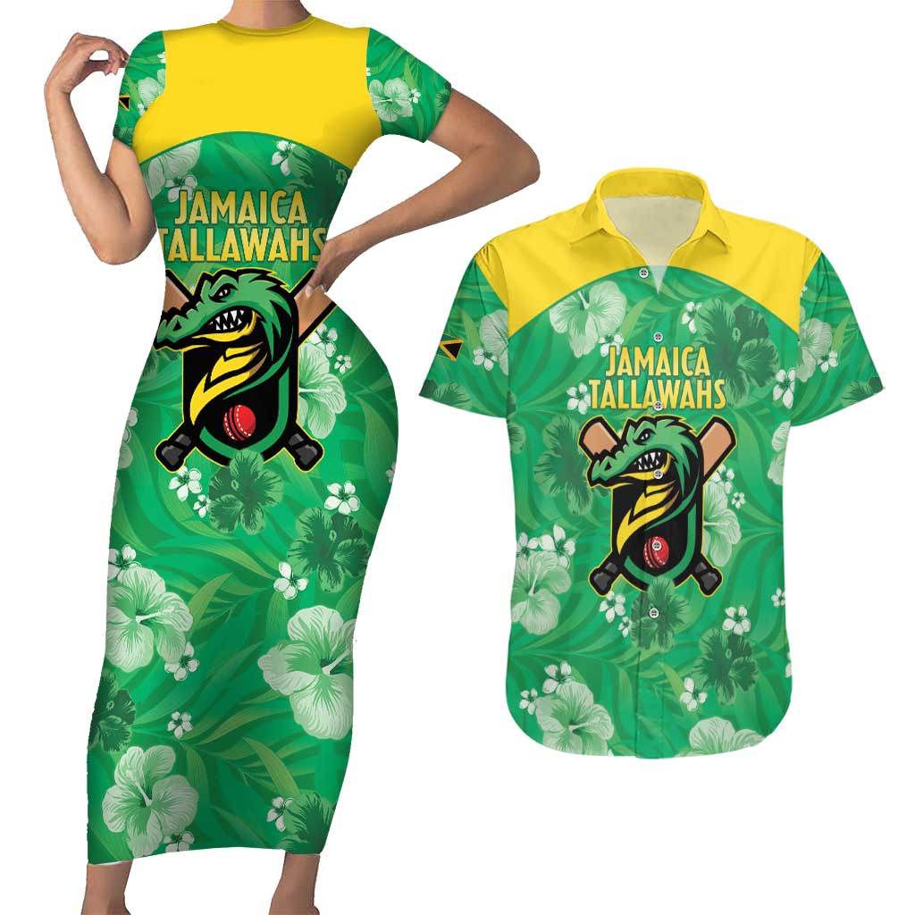 Custom Jamaica Cricket Couples Matching Short Sleeve Bodycon Dress and Hawaiian Shirt Fi Wi Tallawahs Tropical Style - Wonder Print Shop