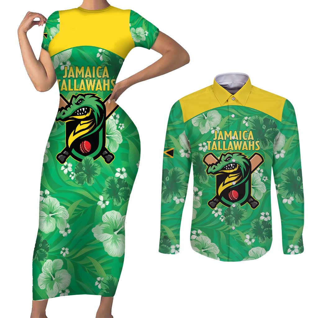 Custom Jamaica Cricket Couples Matching Short Sleeve Bodycon Dress and Long Sleeve Button Shirt Fi Wi Tallawahs Tropical Style - Wonder Print Shop