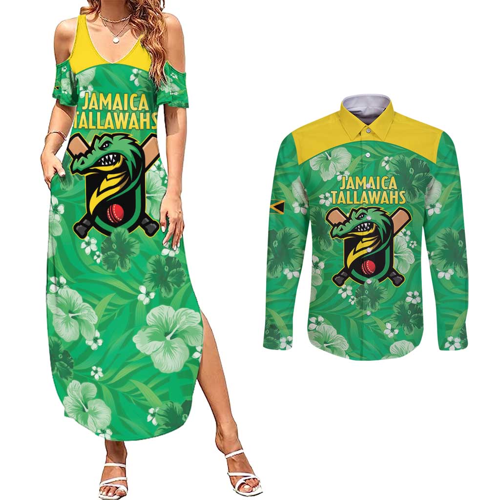 Custom Jamaica Cricket Couples Matching Summer Maxi Dress and Long Sleeve Button Shirt Fi Wi Tallawahs Tropical Style - Wonder Print Shop