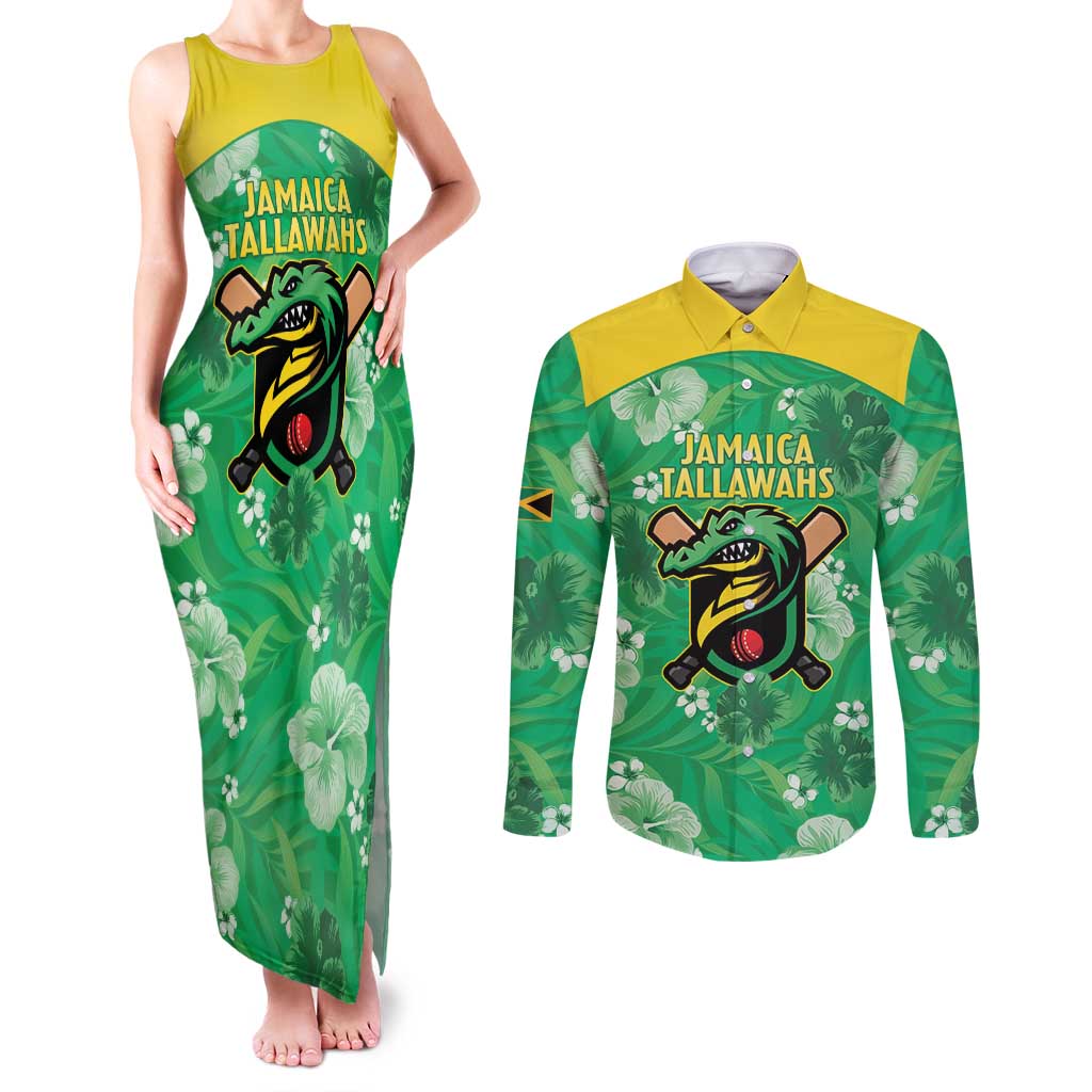 Custom Jamaica Cricket Couples Matching Tank Maxi Dress and Long Sleeve Button Shirt Fi Wi Tallawahs Tropical Style - Wonder Print Shop
