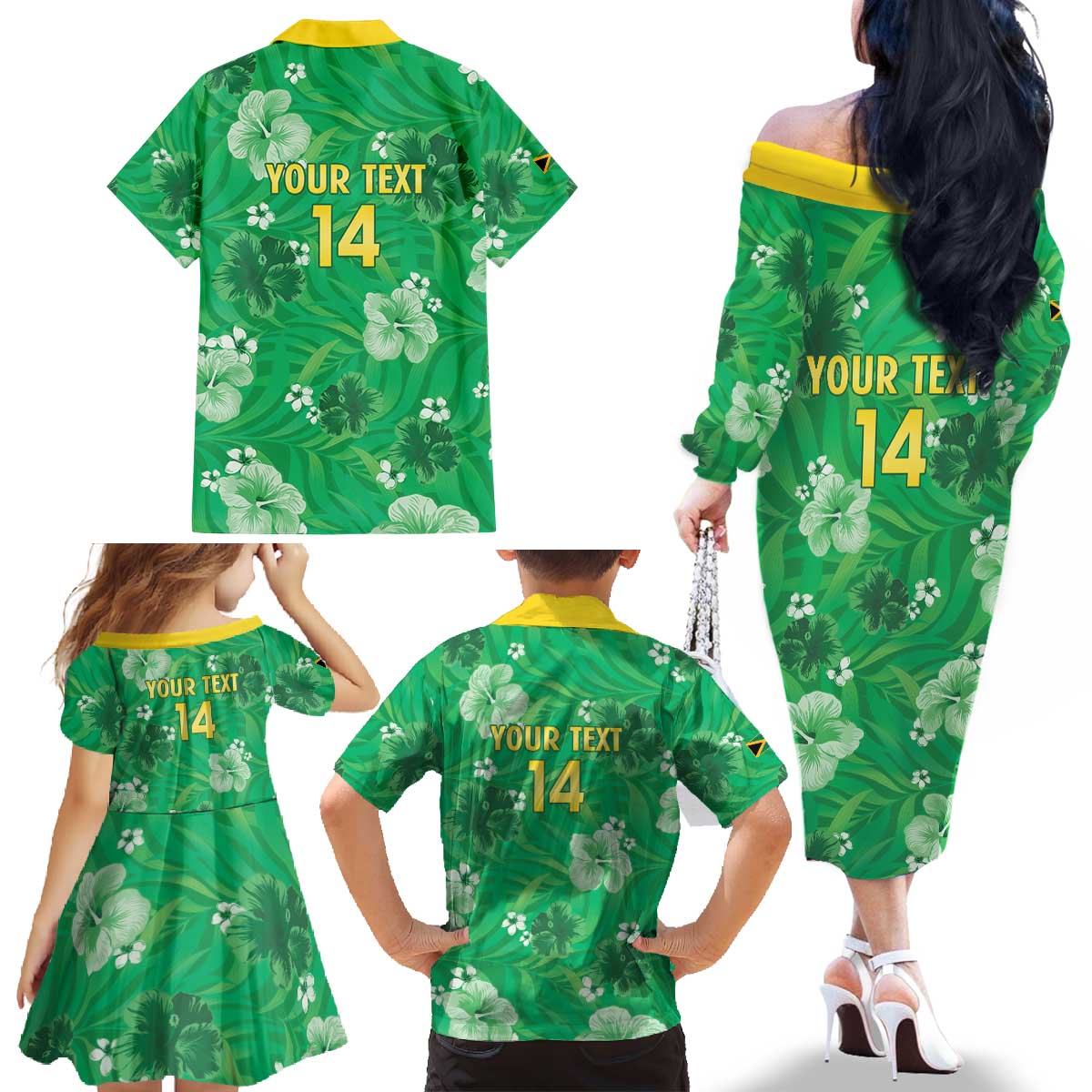Custom Jamaica Cricket Family Matching Off The Shoulder Long Sleeve Dress and Hawaiian Shirt Fi Wi Tallawahs Tropical Style - Wonder Print Shop