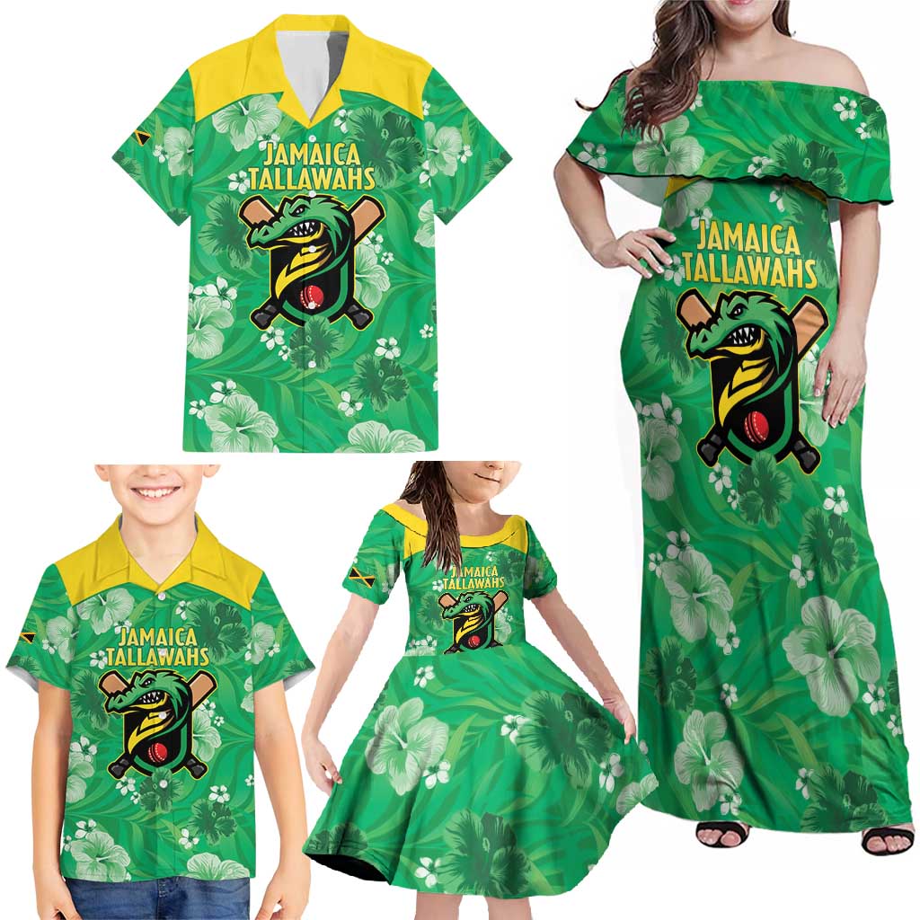 Custom Jamaica Cricket Family Matching Off Shoulder Maxi Dress and Hawaiian Shirt Fi Wi Tallawahs Tropical Style - Wonder Print Shop